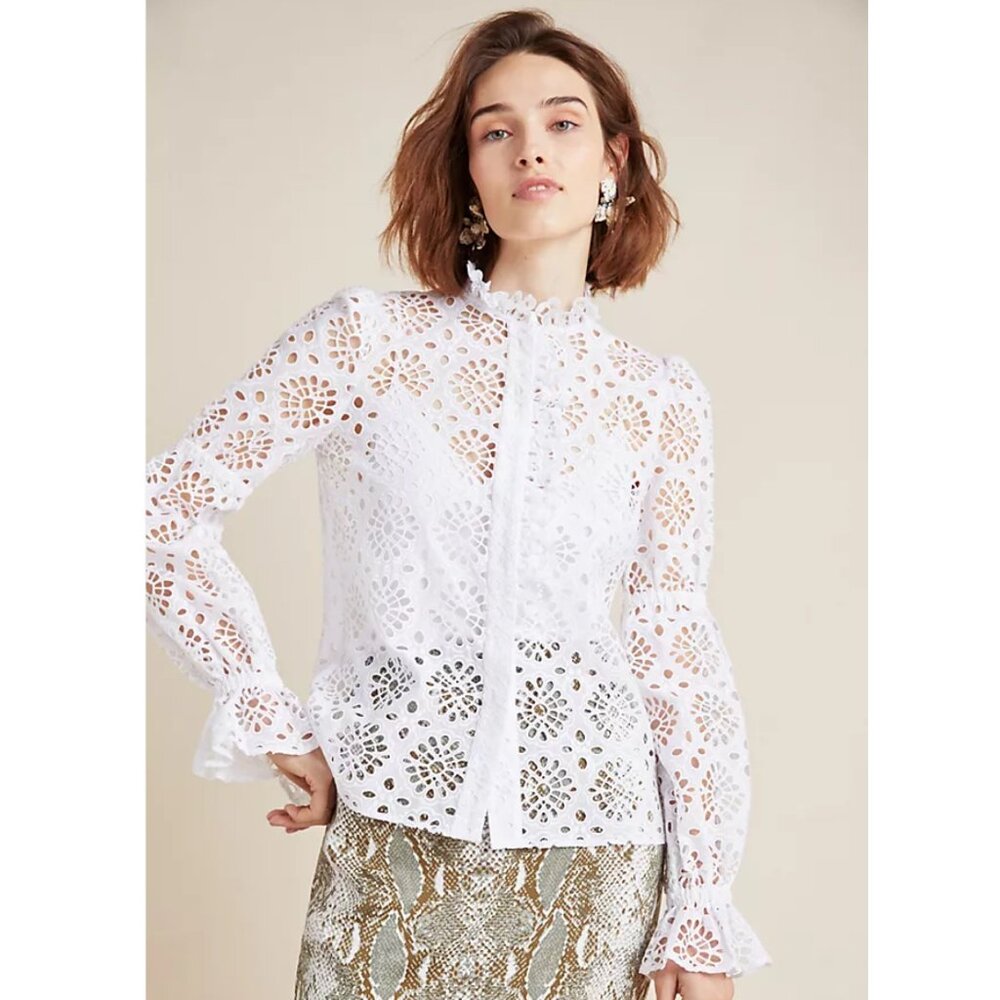 Diane von Furstenberg Rosalyn Eyelet Top Size M NEW